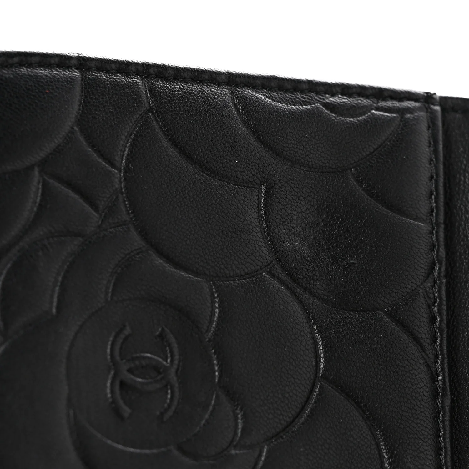 Lambskin Camellia Embossed Wallet On Chain WOC Black - Top Club