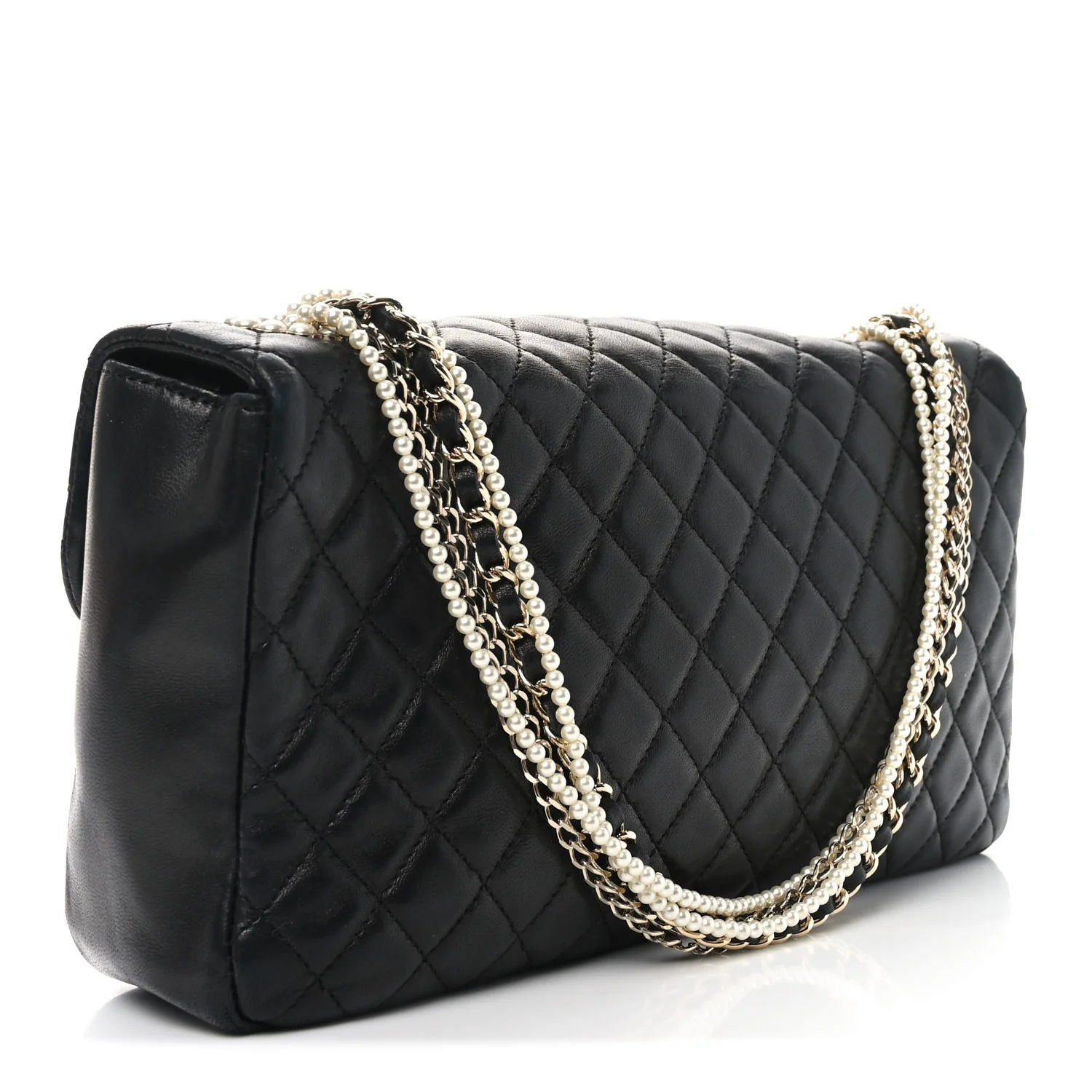 Lambskin Quilted Medium Westminster Pearl Flap Black - Top Club