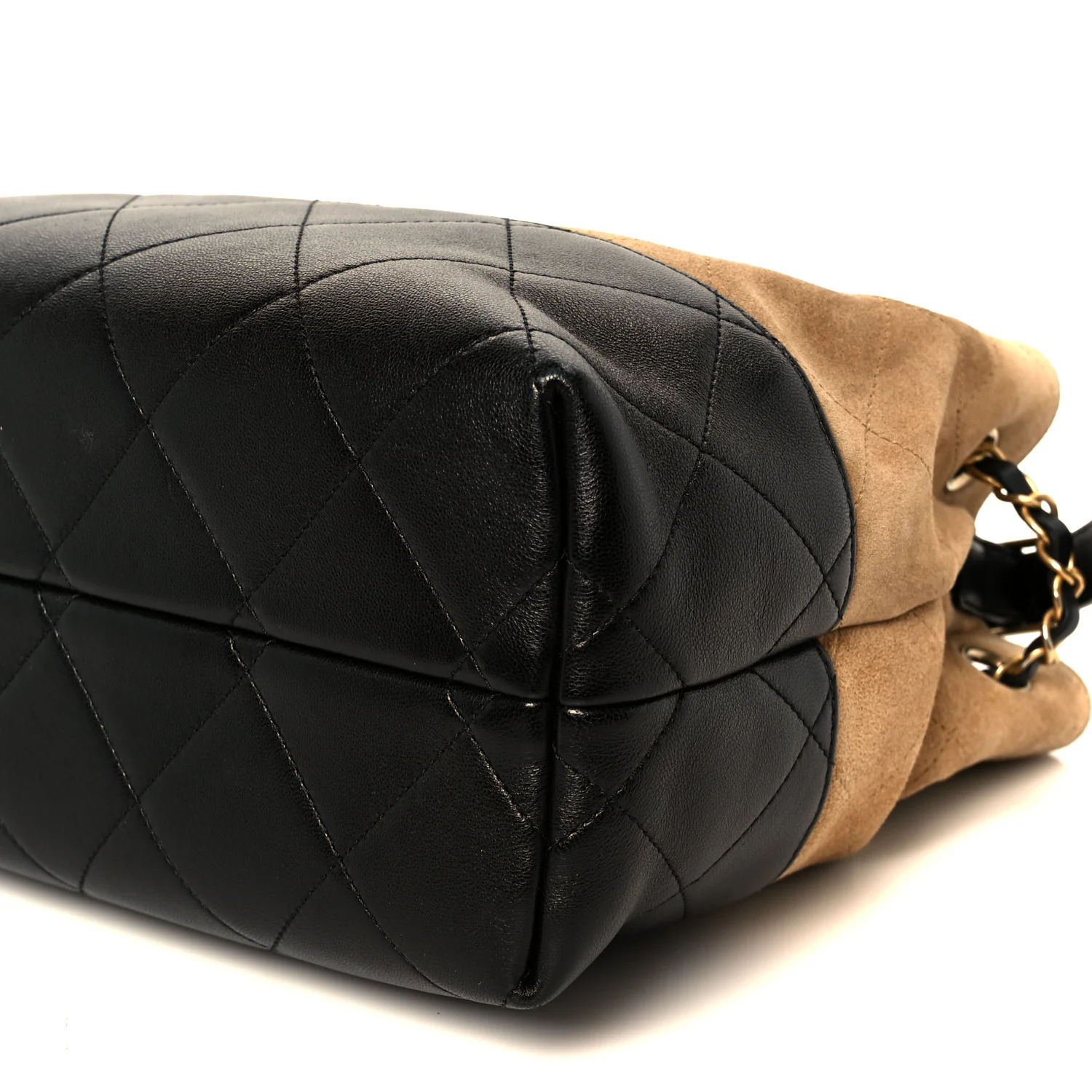 Suede Calfskin Shiny Lambskin Quilted Small Coco Base Shopping Bag Beige Black - Top Club