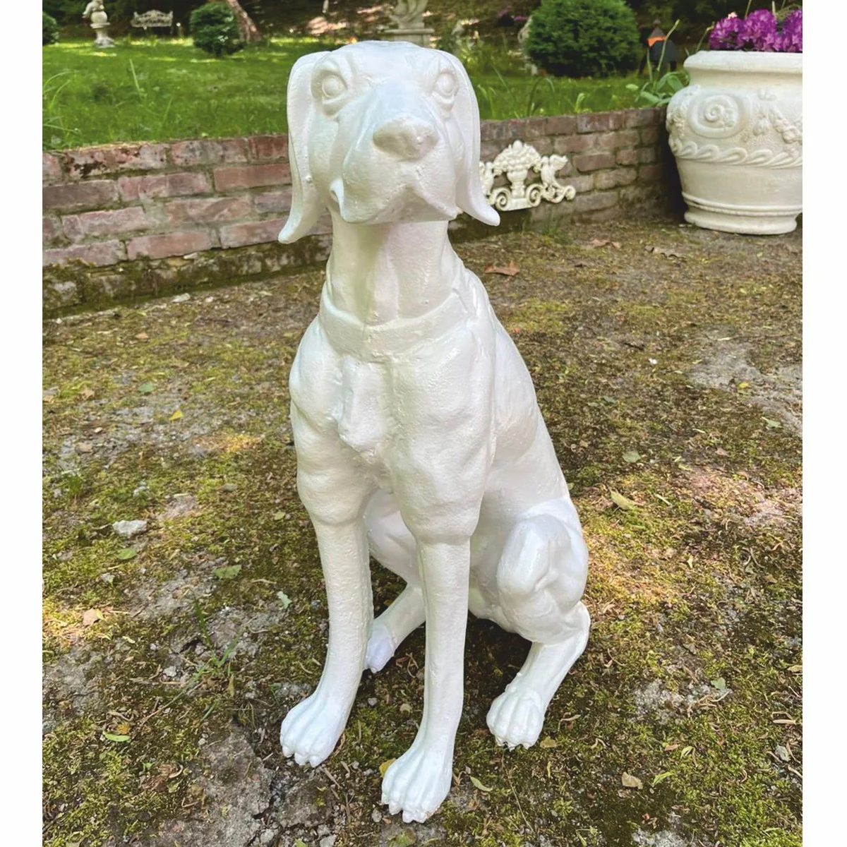 Decorative bronze sculpture dog white H. 70 cm - garden decoration