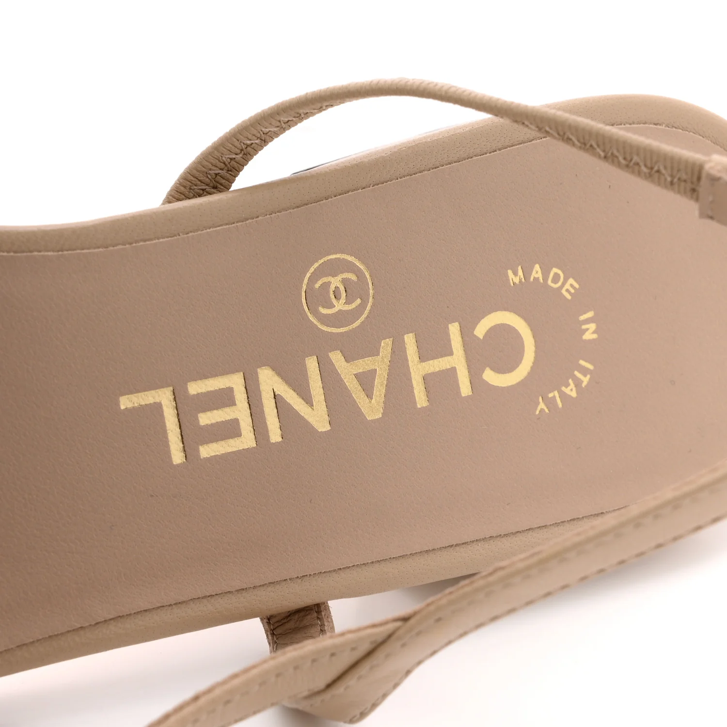 Embroidery Grosgrain Cap Toe CC Slingback Flats 38.5 Beige Black - Top Club