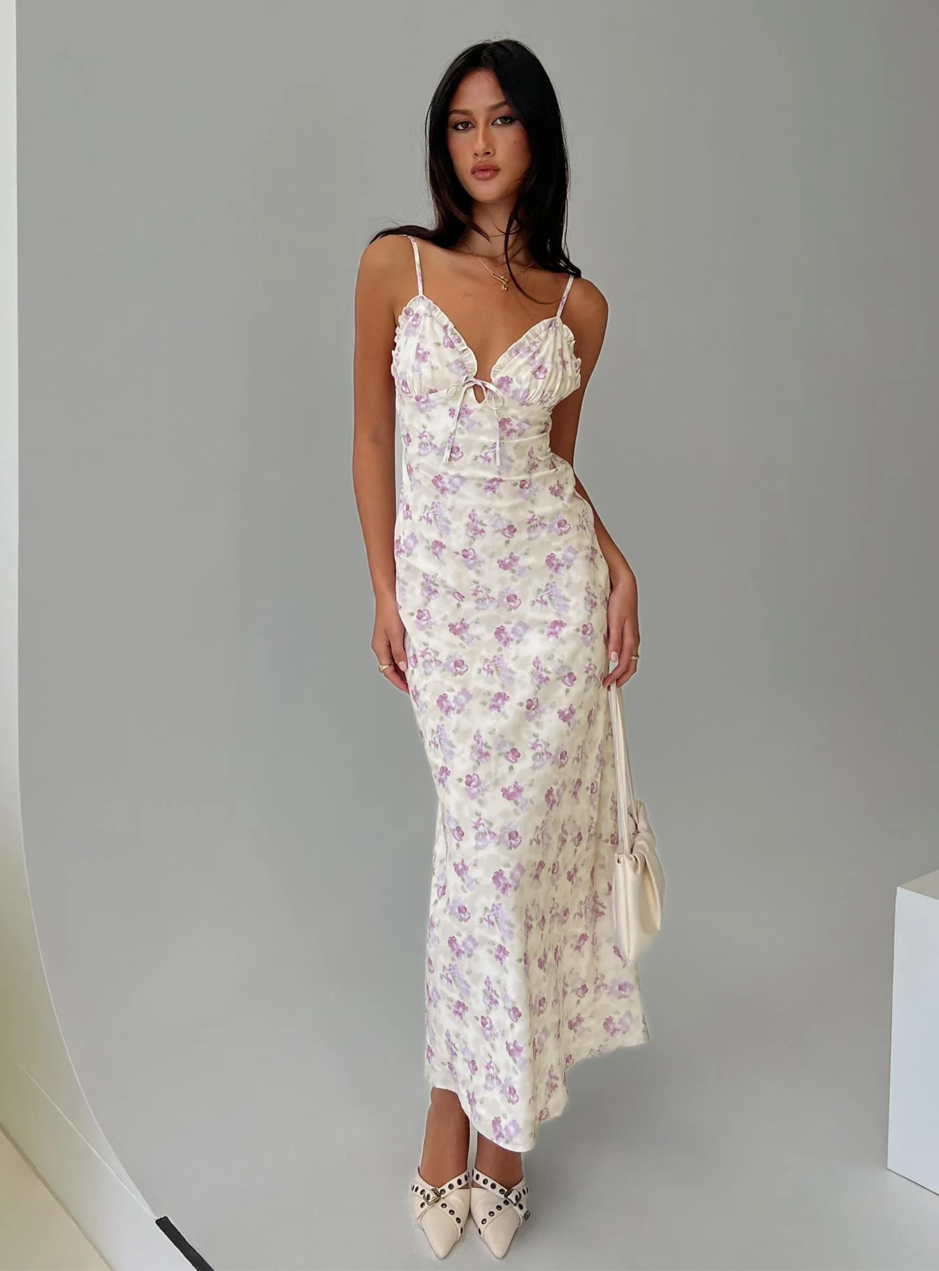 Jessamine Frill Maxi Dress White / Lilac