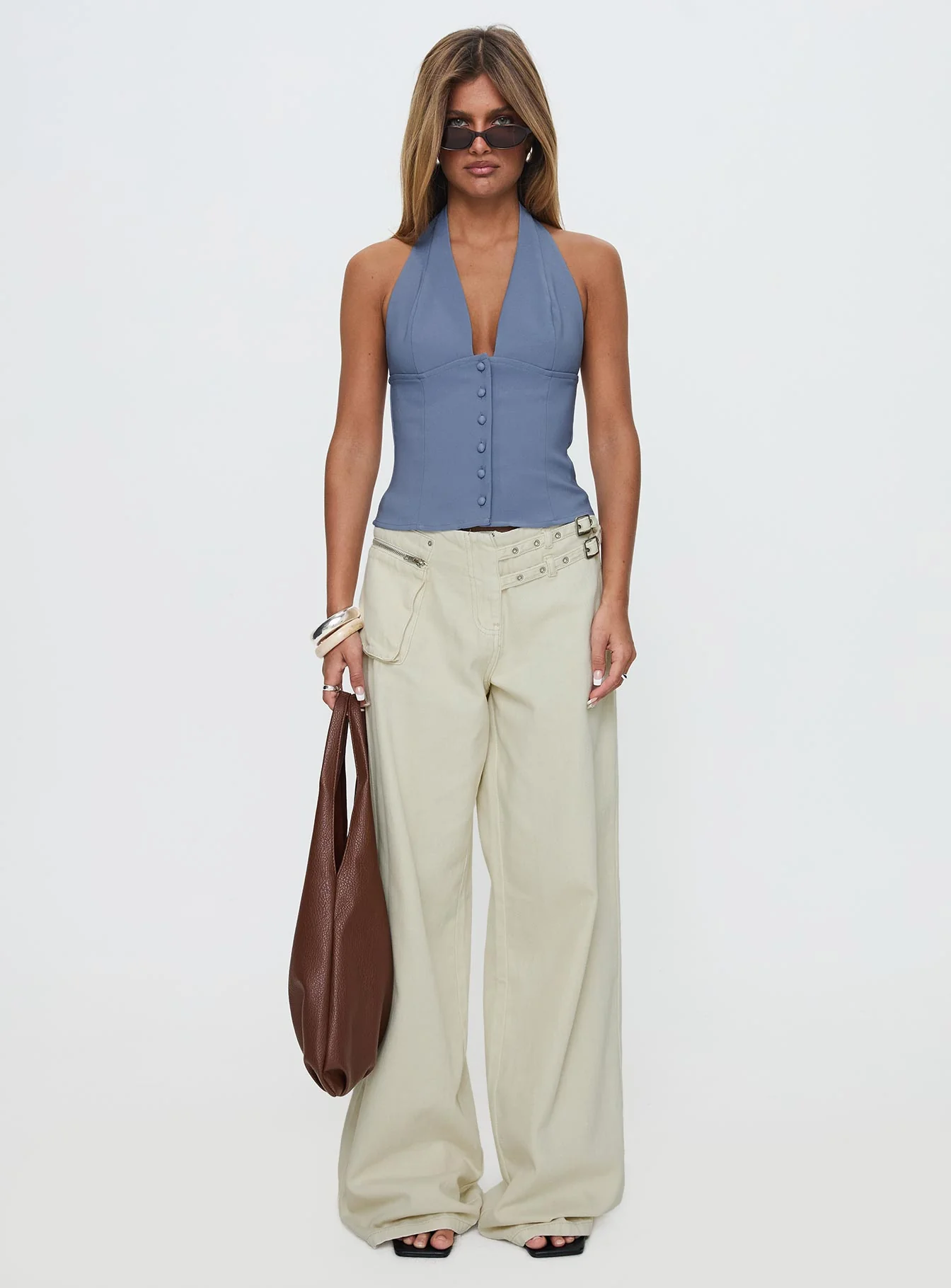 Paltrow Mid Rise Wide Leg Cargo Jeans Cream