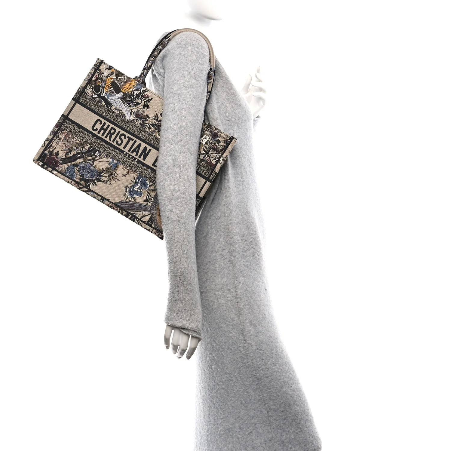Canvas Embroidered Jardin D'Hiver Medium Book Tote Beige Multicolor - Top Club
