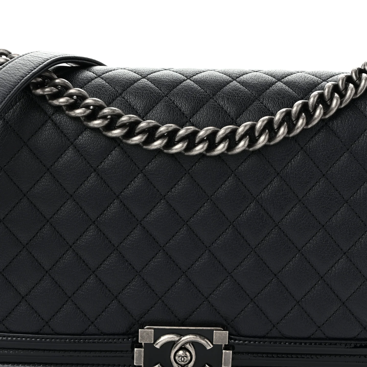 Goatskin Quilted Patent New Medium Duo Boy Flap Black - Top Club