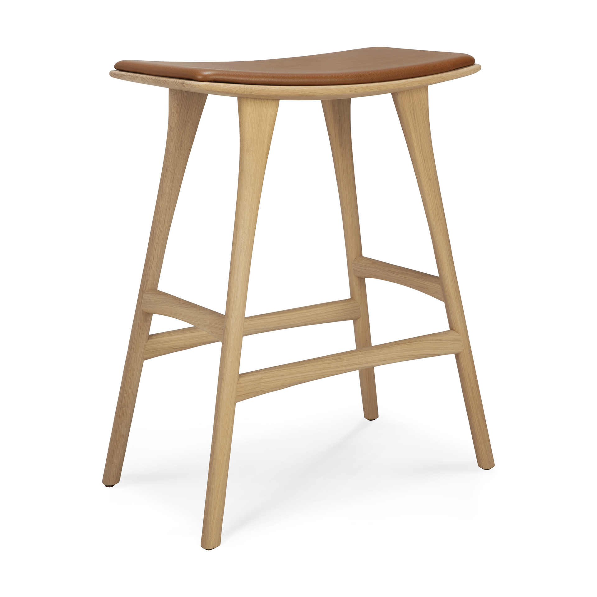 Osso hoge kruk 65 - eiken - cognac leer