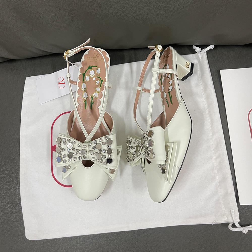 VALENTINO BOWOW crystal-embellished sheepskin high heels (heel height 4.5 cm) - Top Club