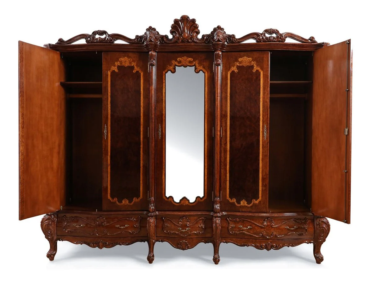 Luxury Baroque Bedroom Cabinet with 5 Doors Brown 305 cm - Baroque Furniture