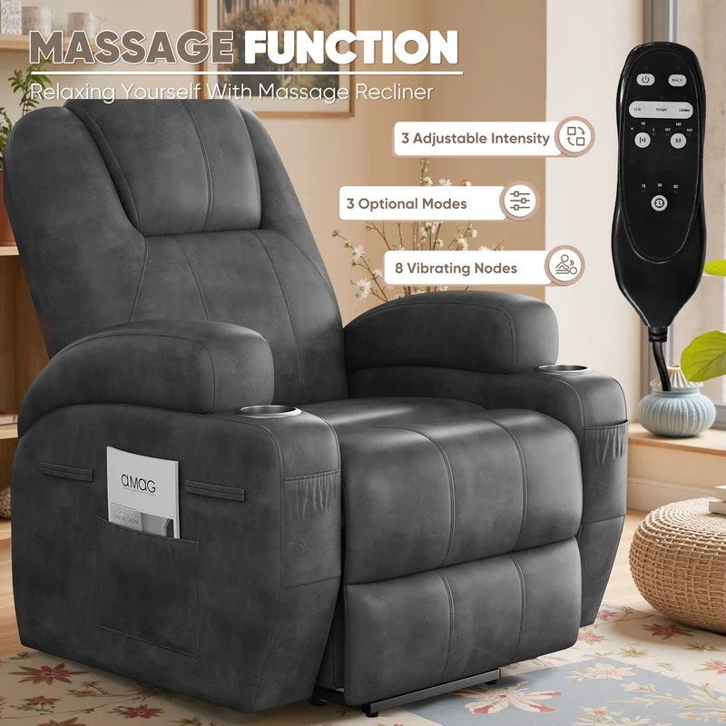 Lacoo Power Lift Electric Massage Recliner Chair Oversized Single Sofa with Cup Holder for Elderly, Black