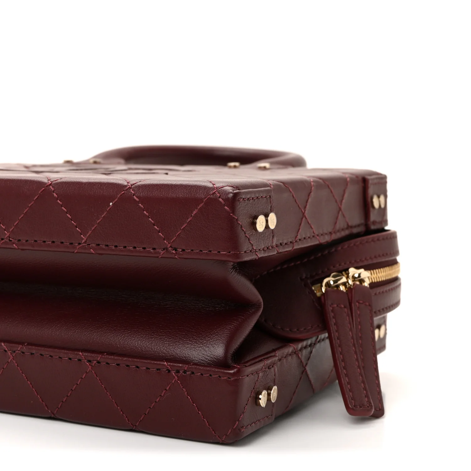 Calfskin Quilted Studded Square Vanity Case Burgundy - Top Club
