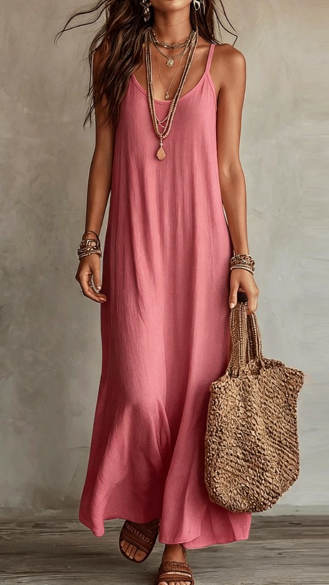 Women's Cotton‑blend Thin‑Strap U‑Neck Loose Maxi Dress - Nordfashionstorm - Women's Clothing, Fashion for You - Nordfashionstorm.com