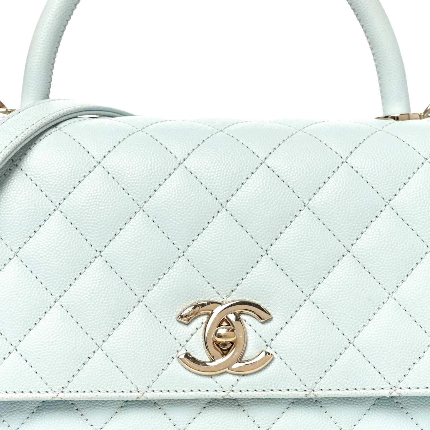 Caviar Quilted Small Coco Handle Flap Light Blue - Top Club