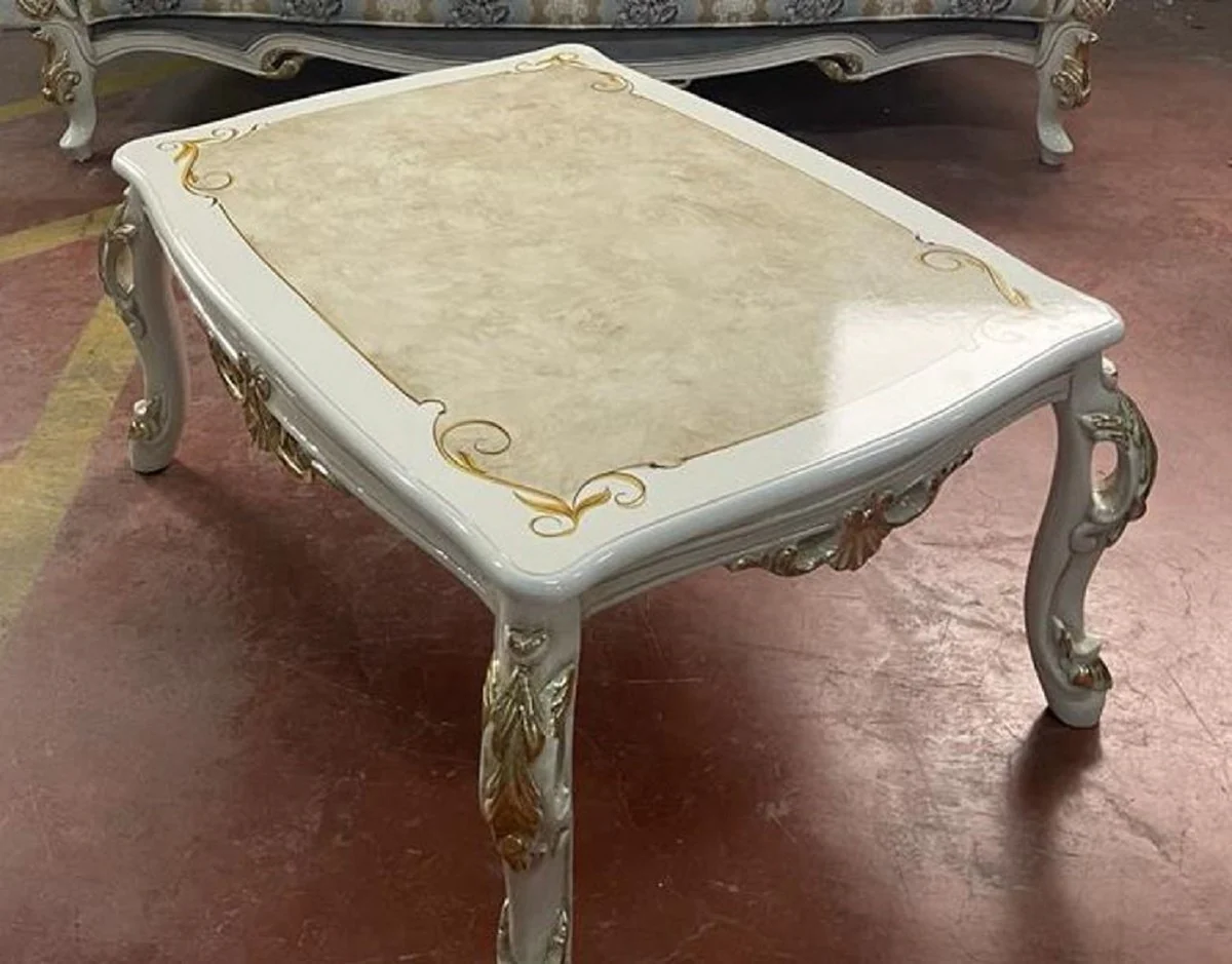 Luxury baroque solid wood coffee table white / beige / gold - handmade living room table in baroque style - baroque living room furniture - noble & magnificent