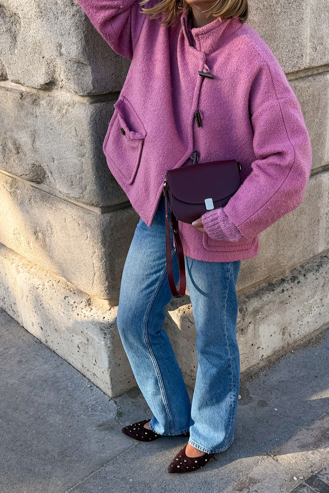 Donkerrode leren crossbody tas