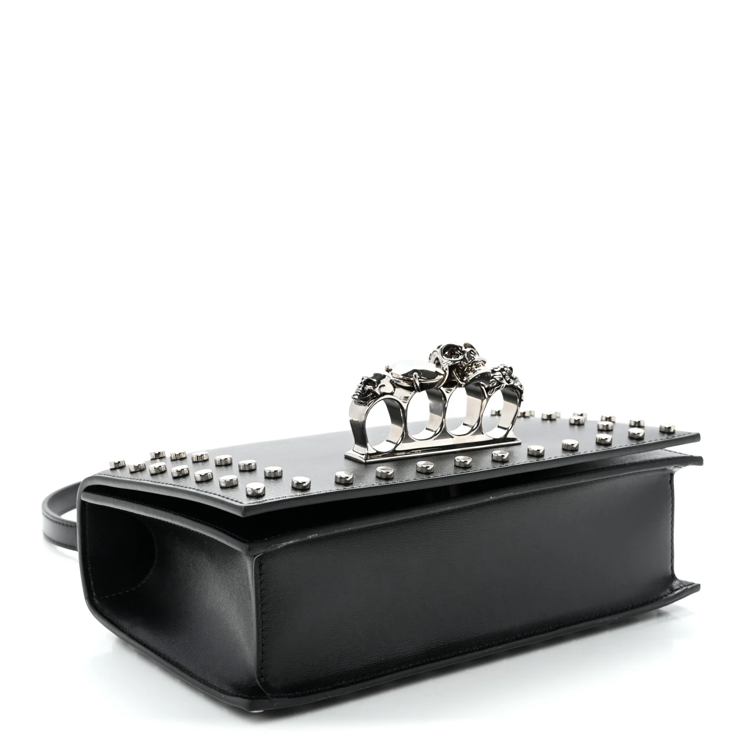 Calfskin Studded Jeweled Knuckle Satchel Black - Top Club