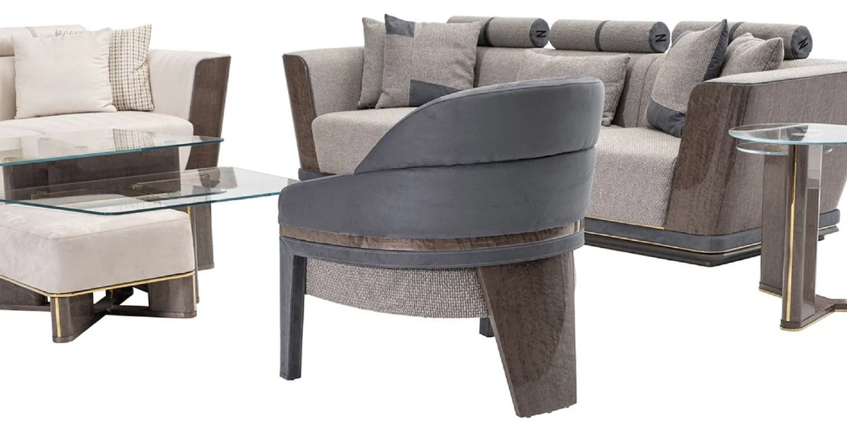 Luxury sofa gray / blue / gold 280 x 98 x H. 85 cm - living room sofa - hotel sofa - living room furniture - living room furniture - hotel furniture - luxury furniture - luxury furniture