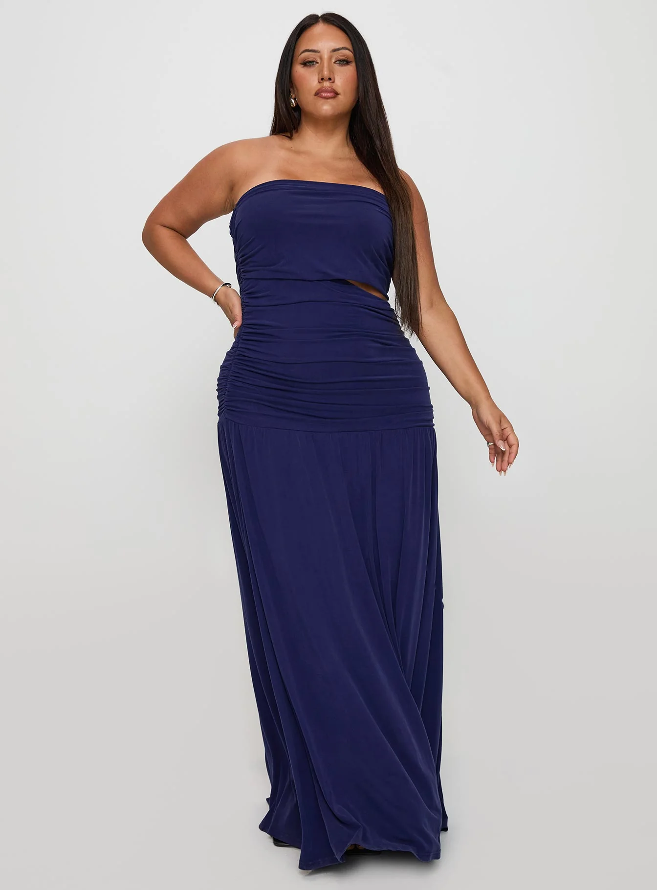 Grandeur Strapless Maxi Dress Navy Curve