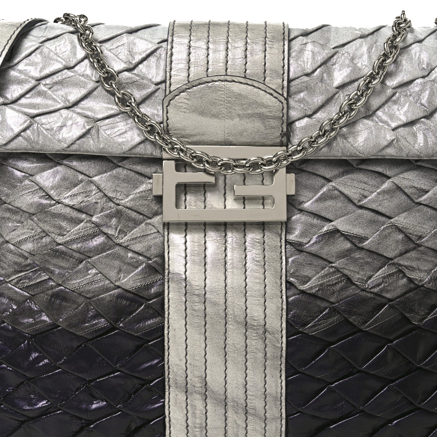 Iridescent Eelskin Maxi Chain Baguette Bag Grey Multicolor - Top Club