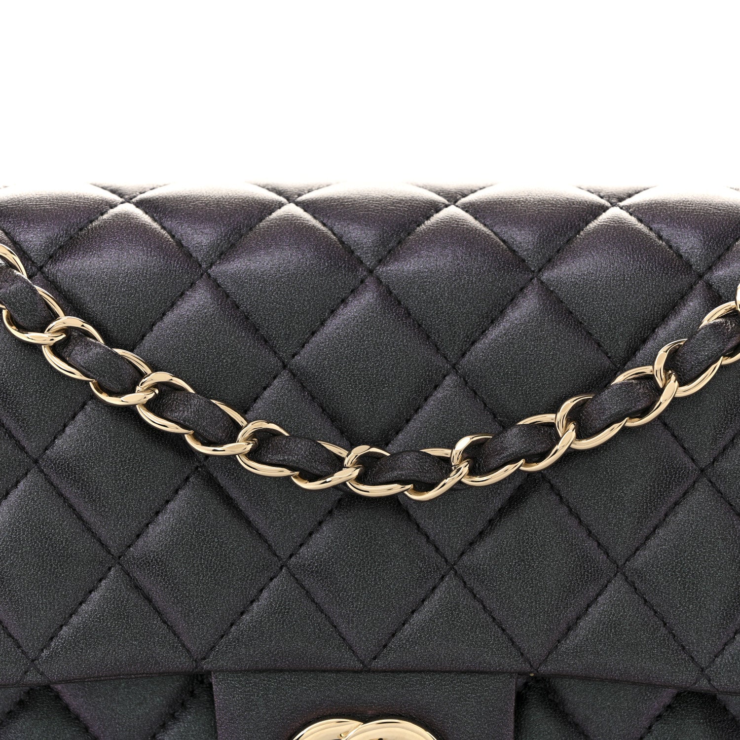 Iridescent Lambskin Quilted Medium Double Flap Black - Top Club