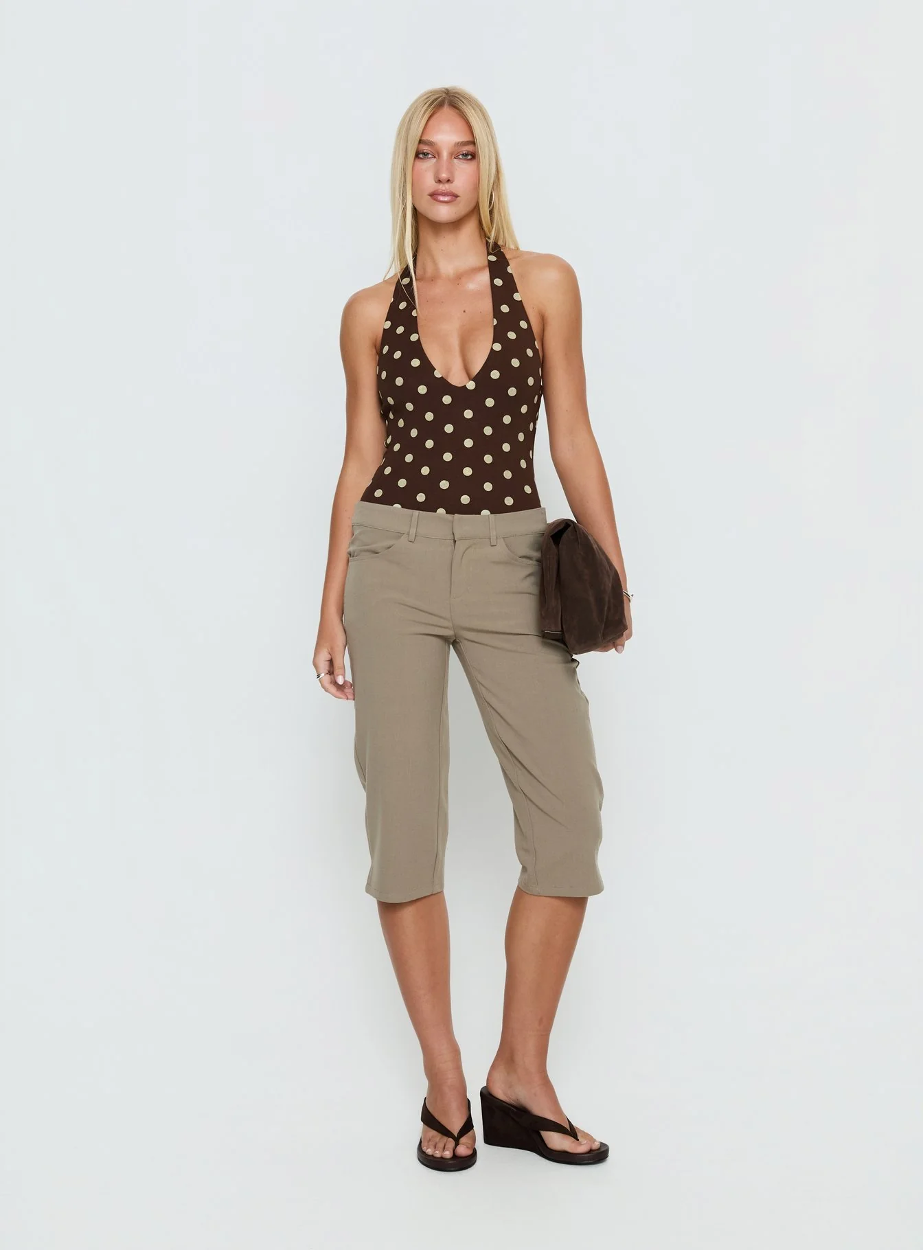 Someone New Halter Bodysuit Chocolate Polka