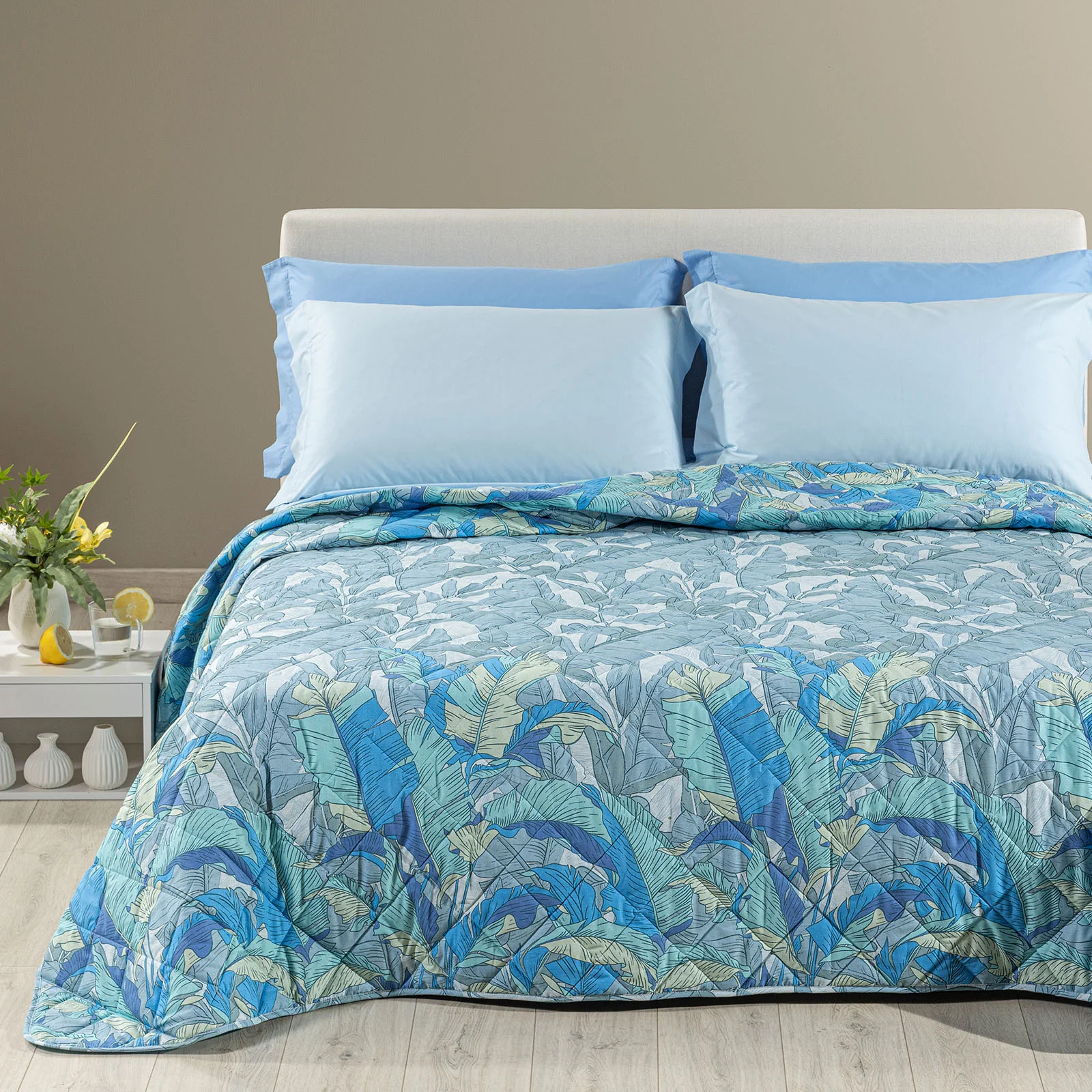 Copriletto Trapuntato In Cotone Forest Matrimoniale Blu Caleffi