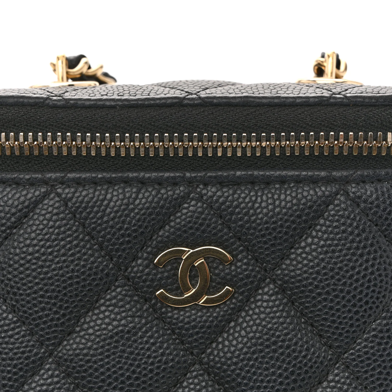 Caviar Quilted Small Vertical Coco Beauty Vanity Case With Chain Black - Top Club