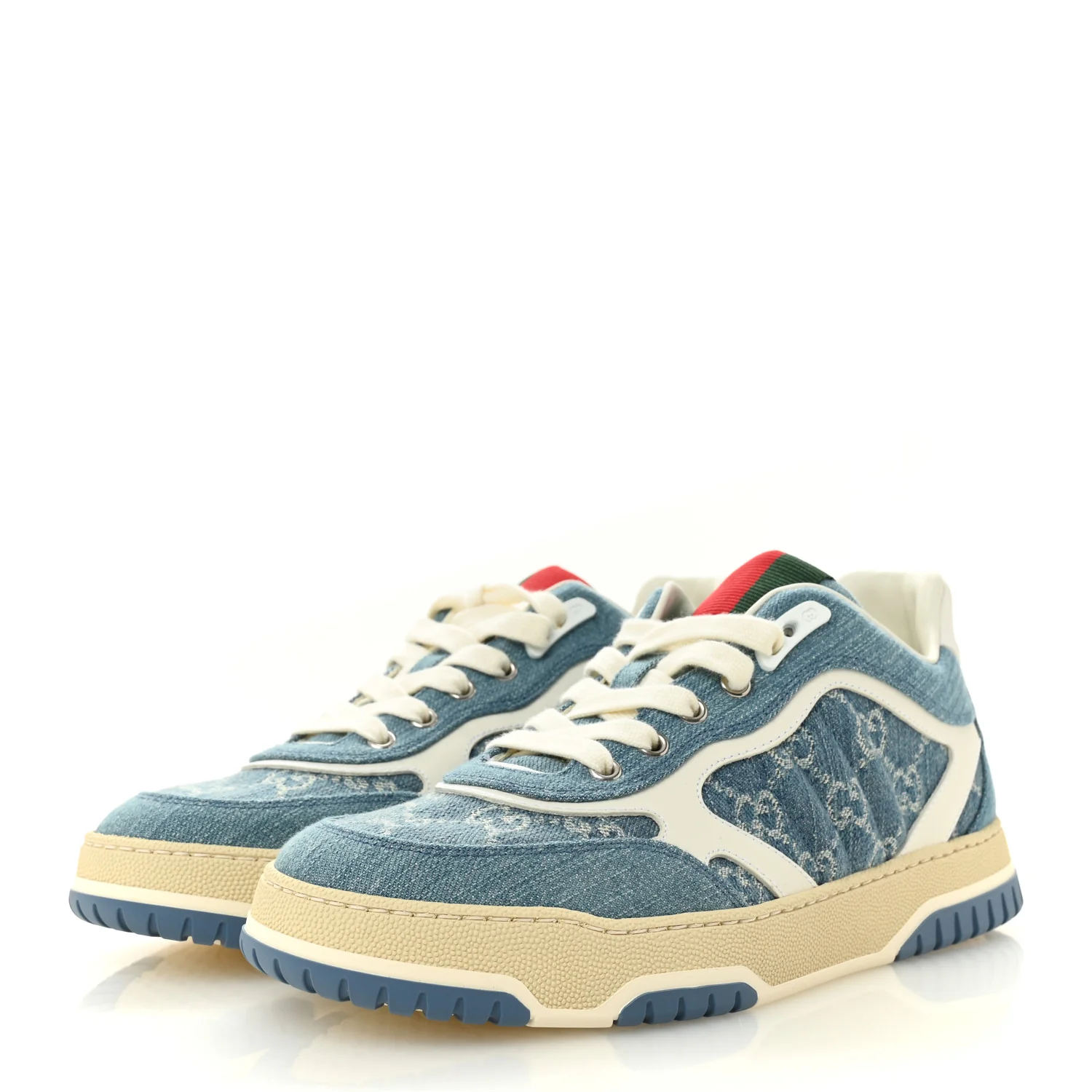 New Denim Delave GG Monogram Womens Re-Web Sneakers 40 Light Blue Royale - Top Club
