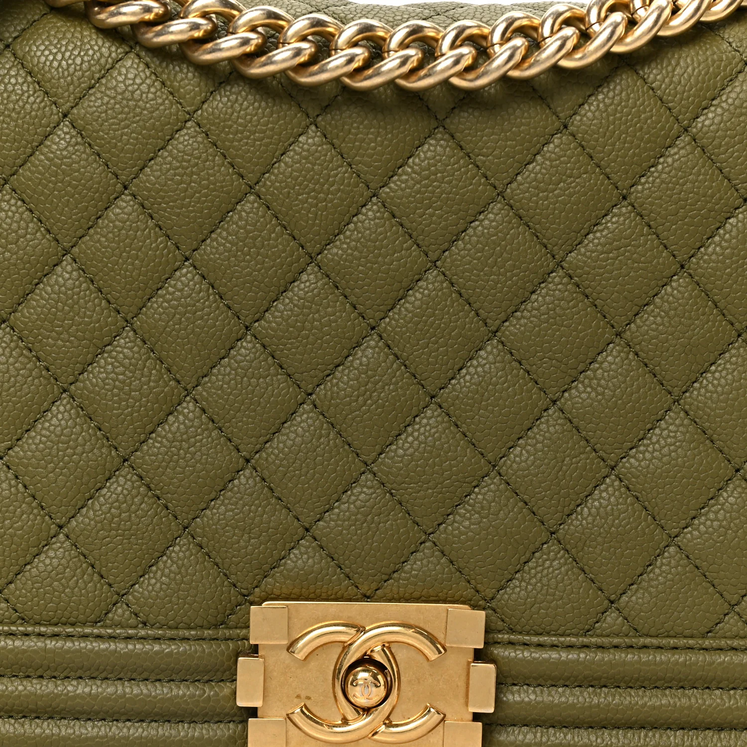 Caviar Quilted New Medium Boy Flap Khaki - Top Club
