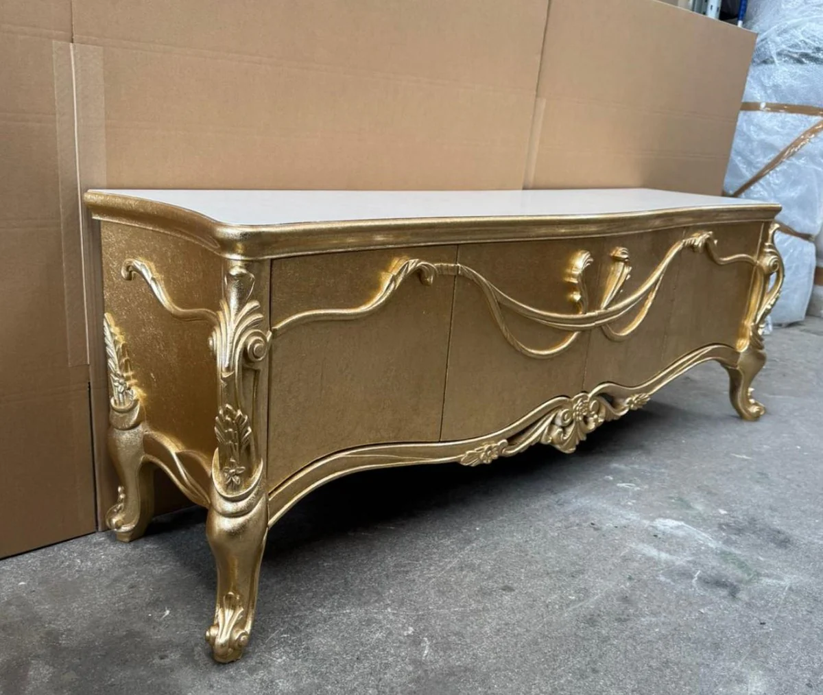 Luxury Baroque TV Cabinet Gold / White 185 cm - Baroque Furniture