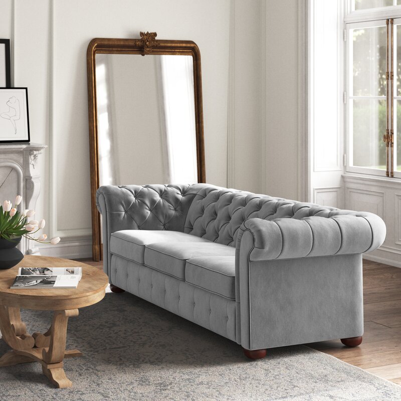 Alena 91.25 Velvet Rolled Arm Chesterfield Sofa