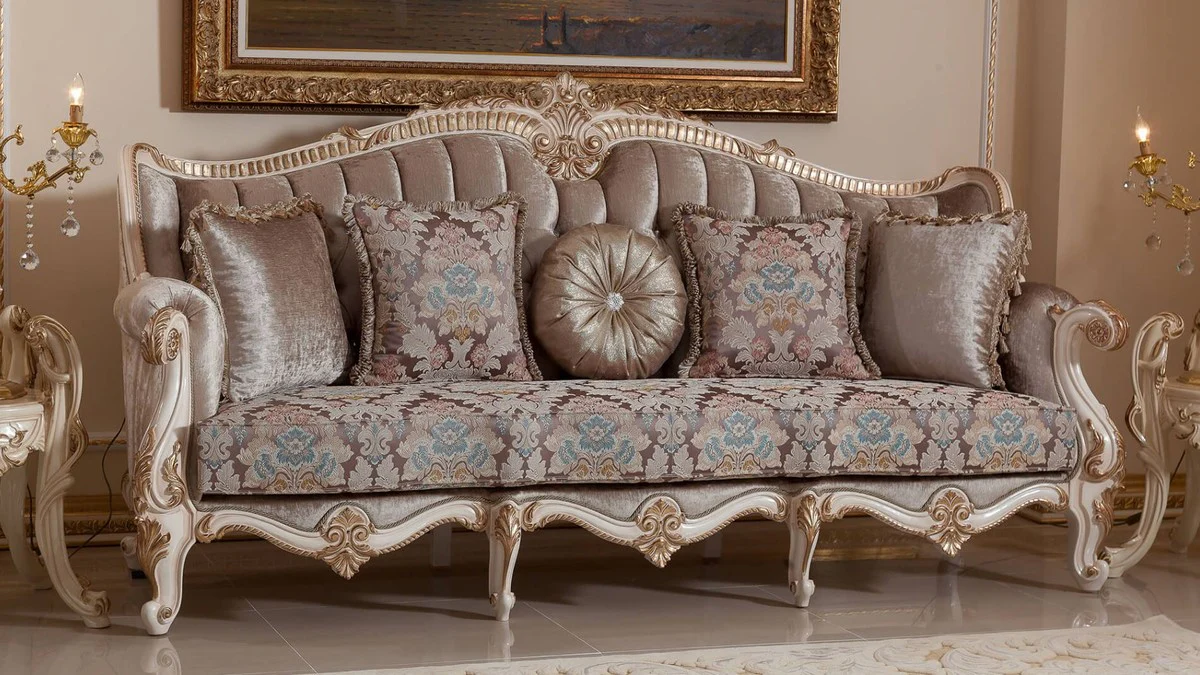 Luxury Baroque Living Room Furniture Set Brown / White / Gold