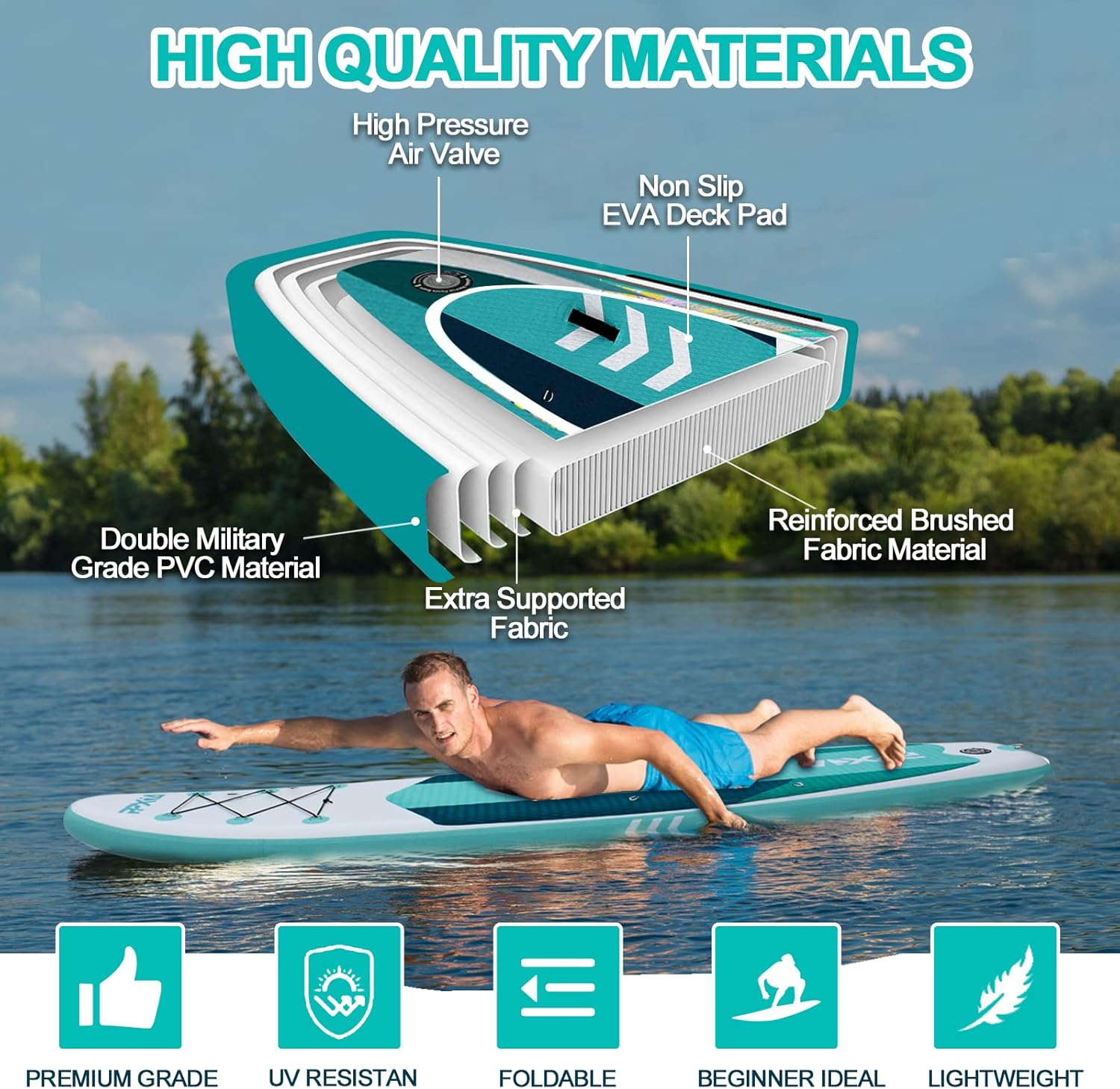 Tavola Sup Gonfiabile, Stand Up Paddle Set Design Ampio e Stabile 320cm×82×15cm fino a 200KG con Accessori Completi, Tavola da Surf Paddle Board Tavole Gonfiabili per Bambini e Adulti