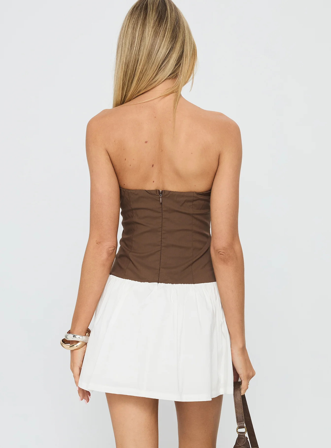 Sicialia Strapless Mini Dress Brown / White