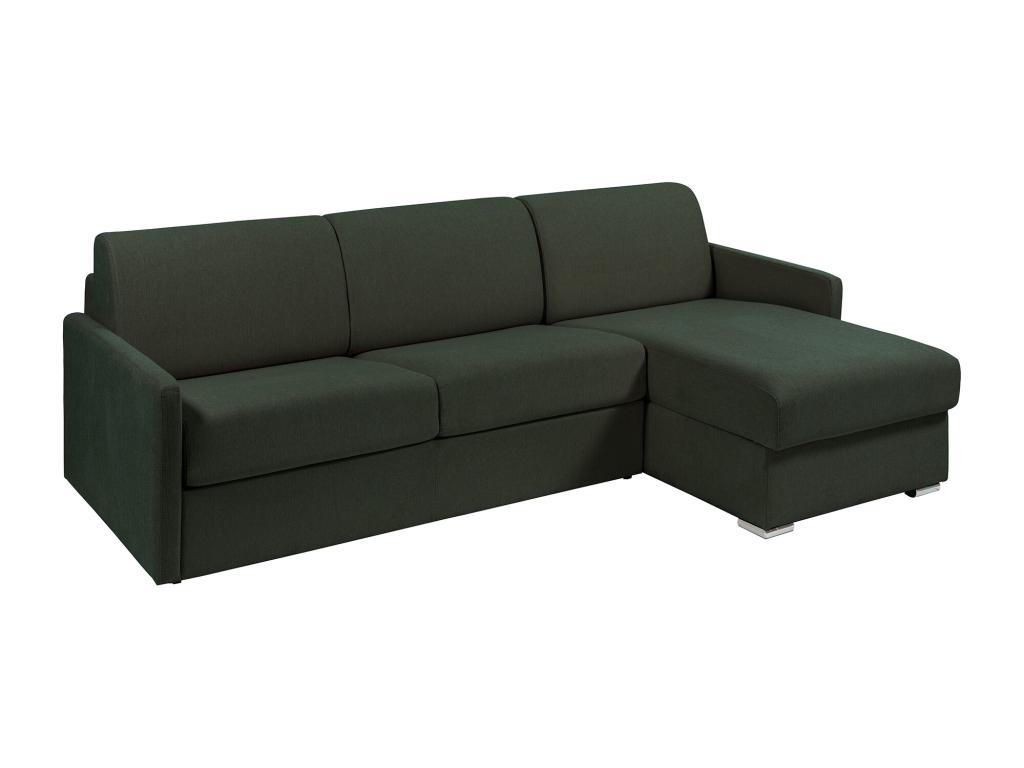 Sofá cama esquinero tipo italiano y reversible de tela color verde abeto - Cama de 140 cm con láminas anchas - Colchón de 14 cm - CALIFE