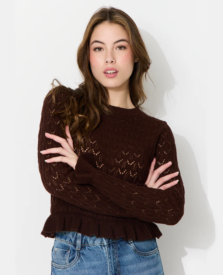 Pimkie Pull en maille ajourée avec petits volants