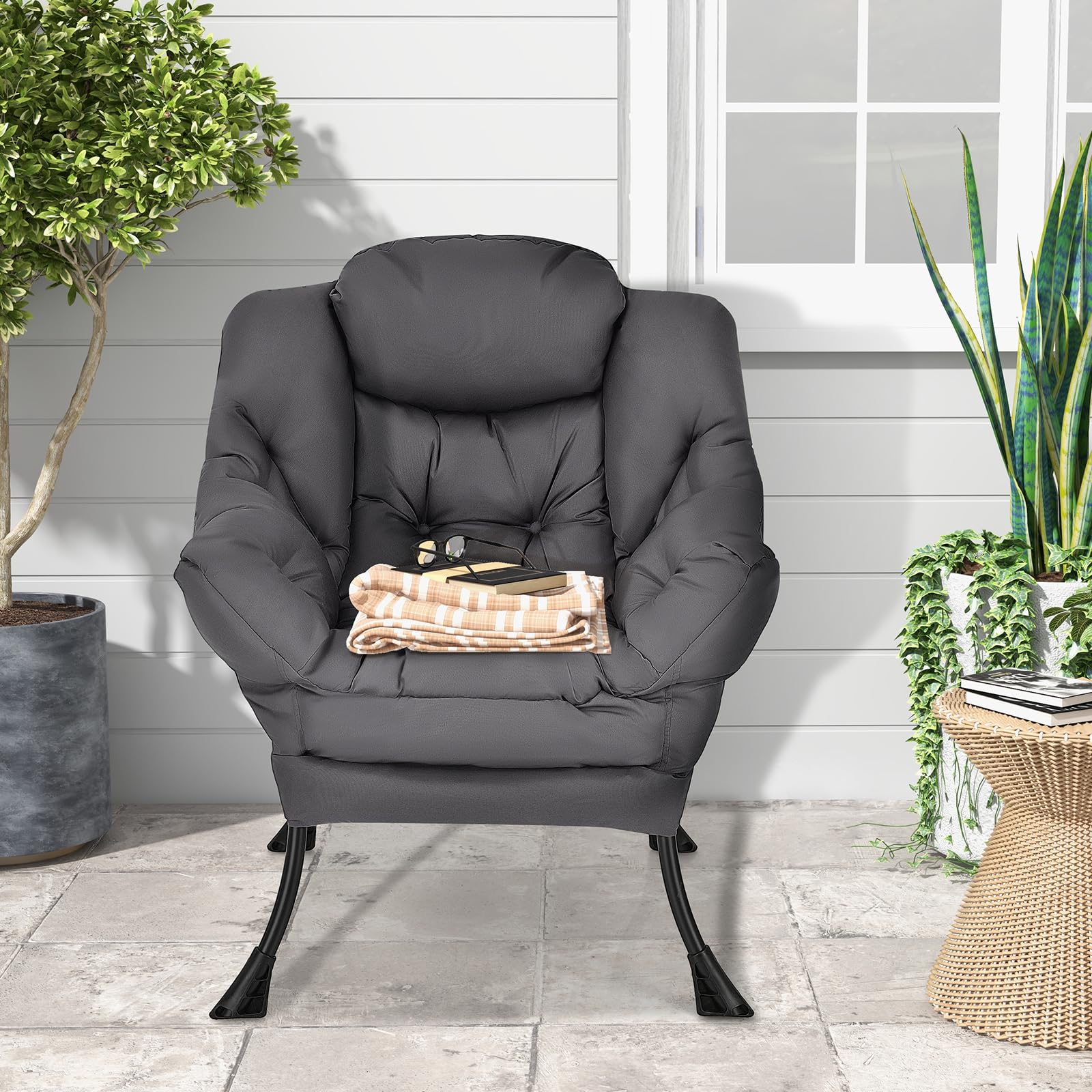 BEFOUNDLOVELY Modern Lazy Chair, Upholstered Single Sofa Chair w/Armrests & Side Pocket