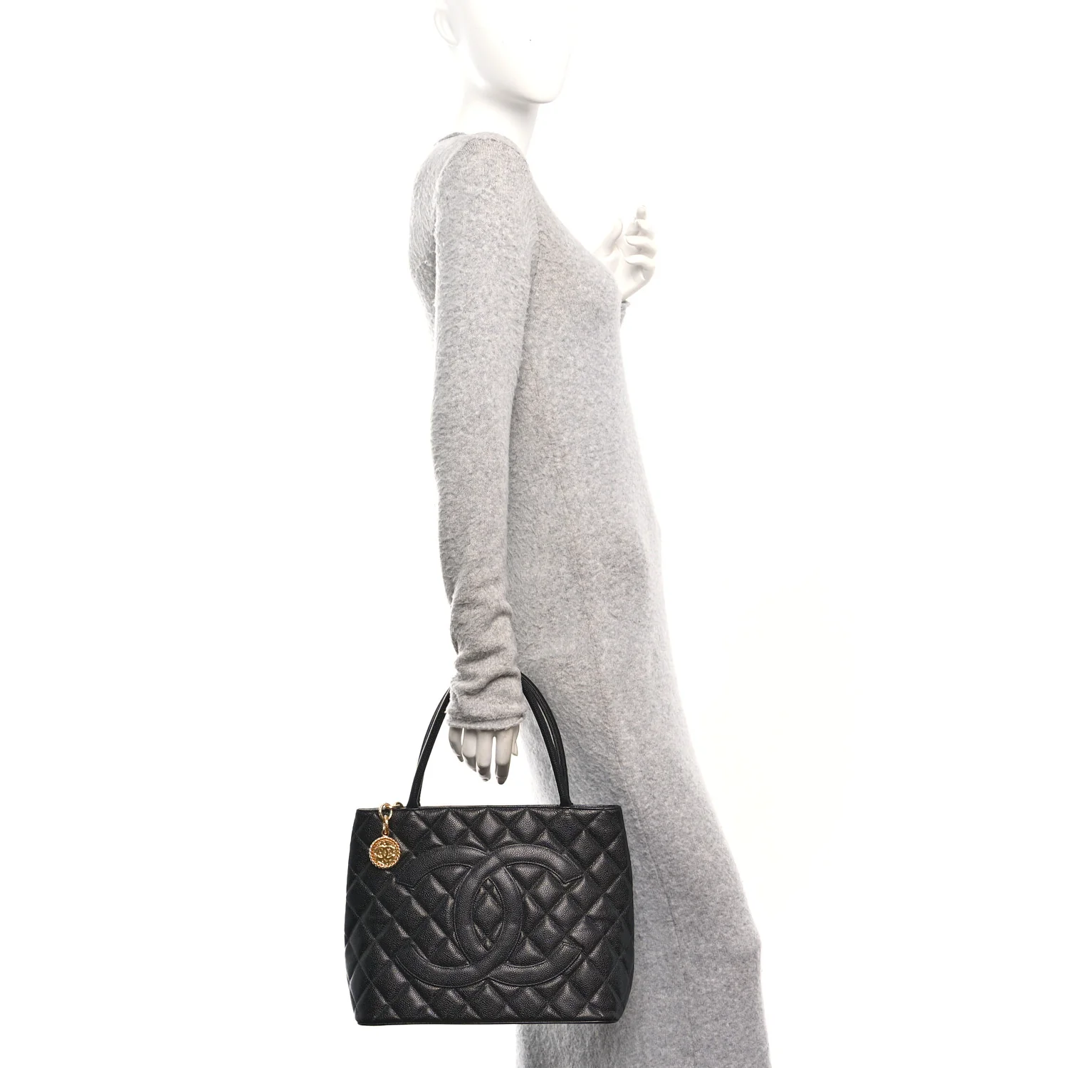 Caviar Quilted Medallion Tote Black