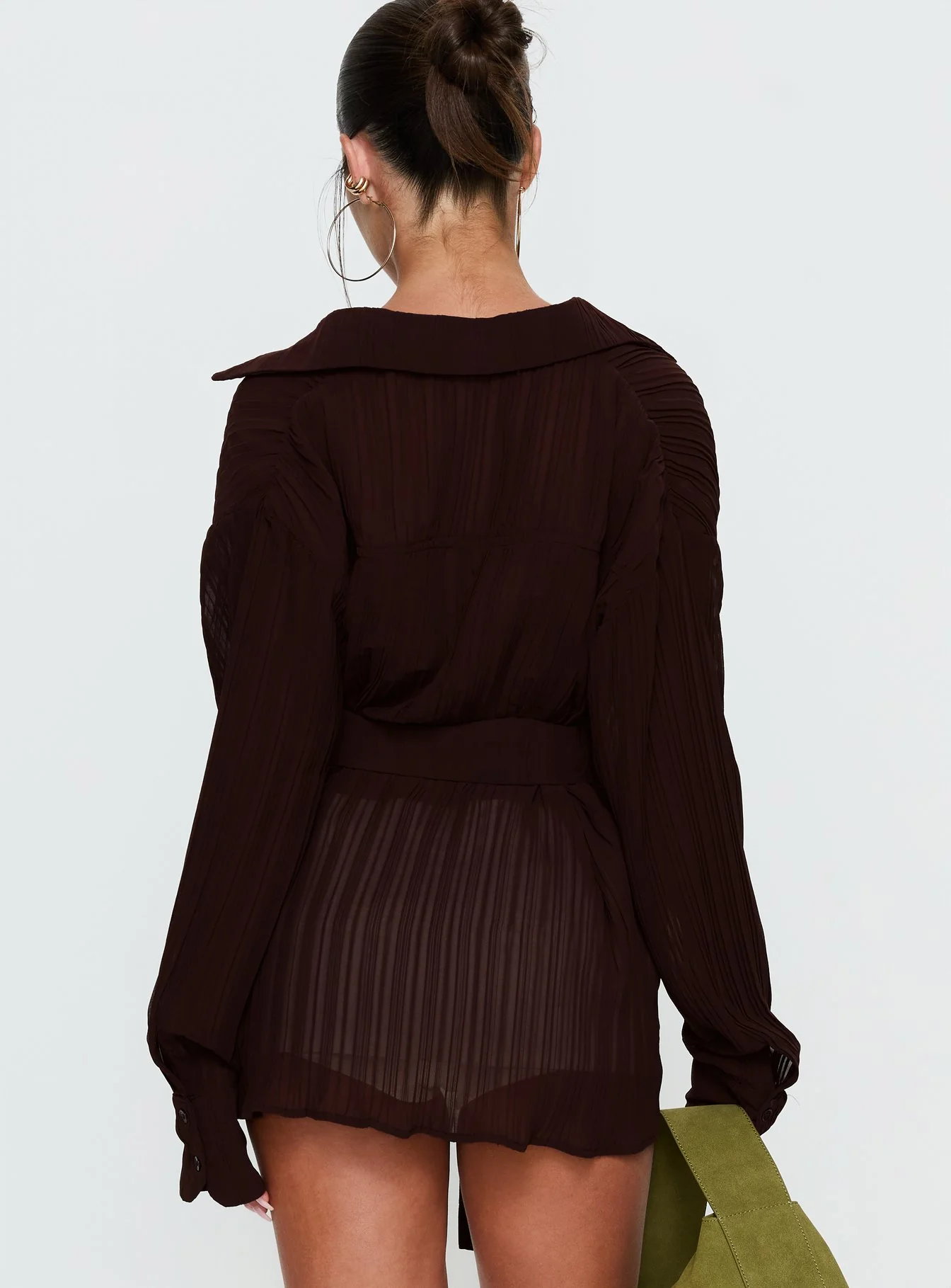 Rhiane Belted Long Sleeve Shirt Chocolate