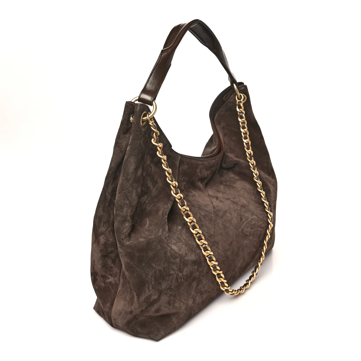Suede Calfskin Lambskin Quilted Maxi Hobo Dark Brown - Top Club