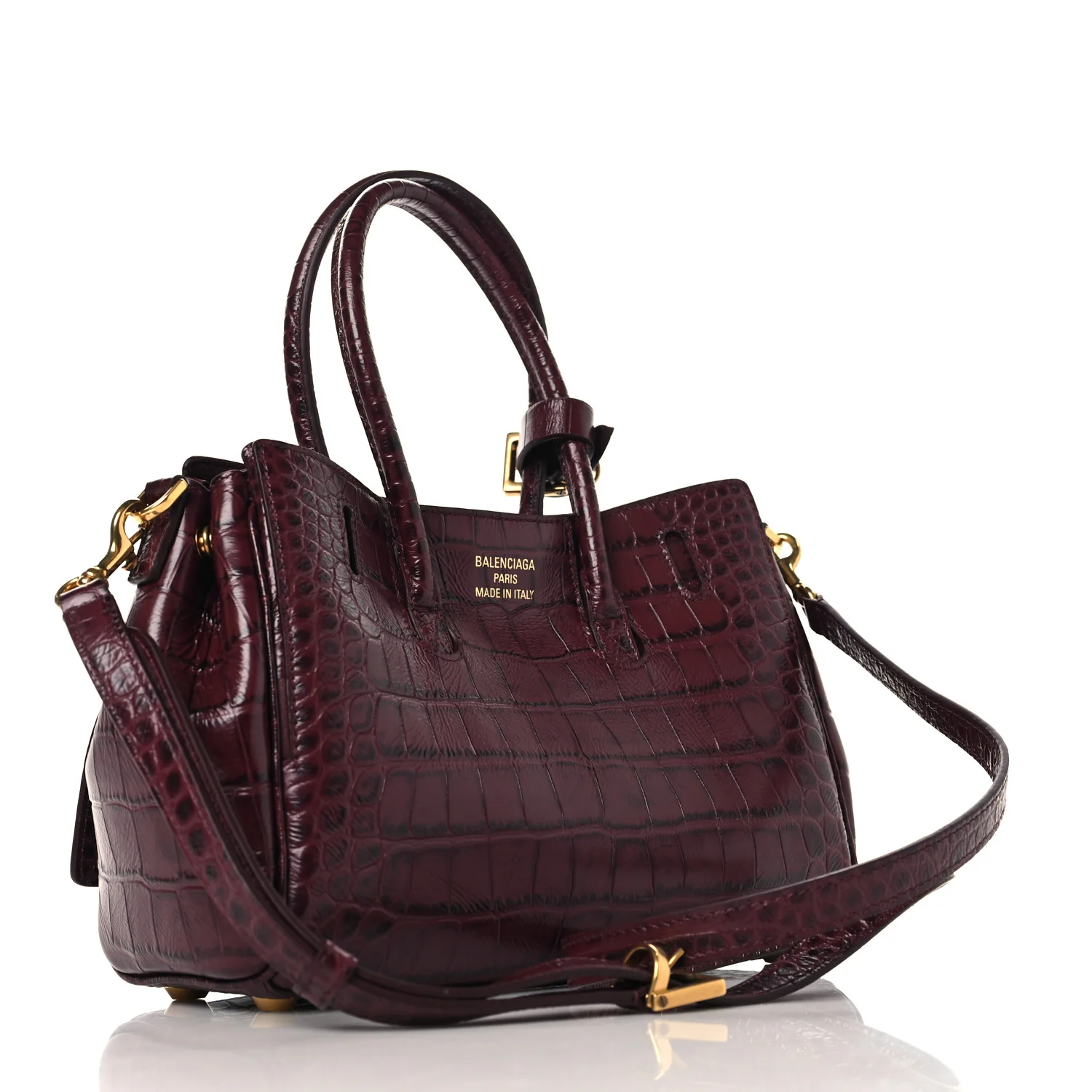 Calfskin Crocodile Embossed Mini Bel Air Carry All Bag Dark Burgundy - Top Club