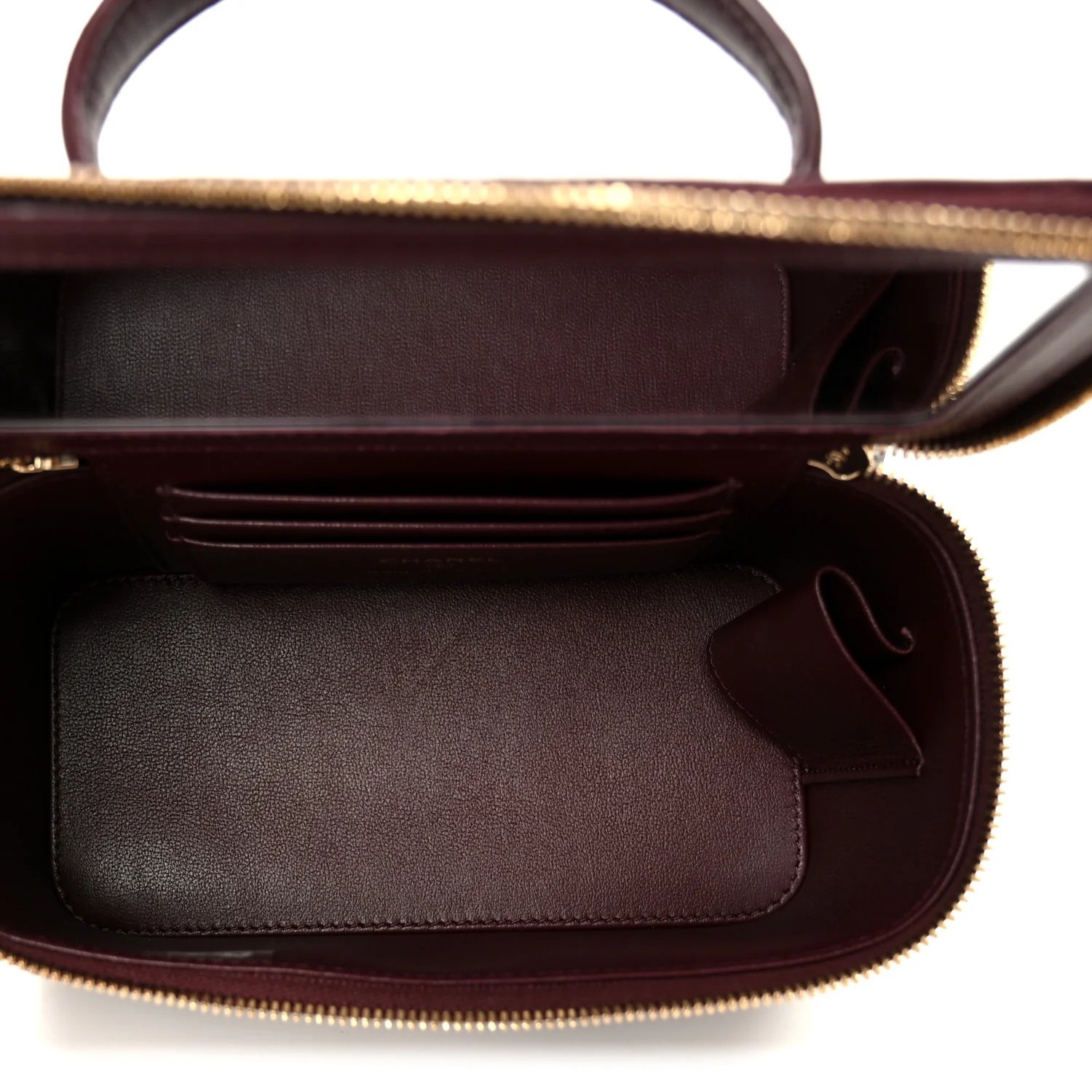 Lambskin Quilted Small Top Handle Vanity Case With Chain Burgundy - Top Club