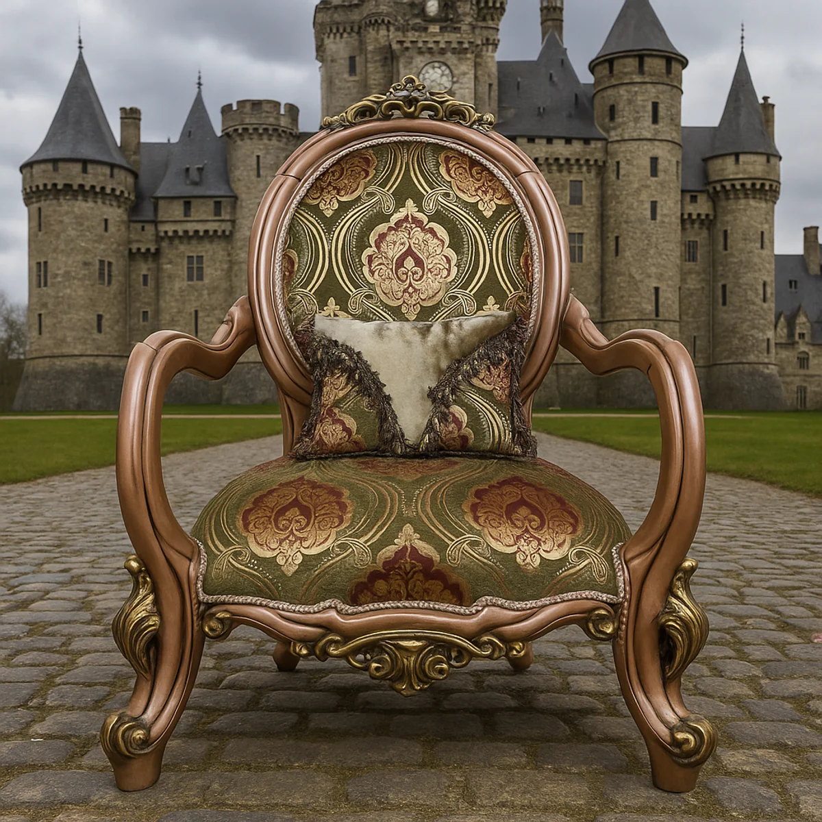 Luxury baroque living room armchair with pattern green / burgundy red / gray / gold - handmade baroque style armchair - luxury living room furniture in baroque style - baroque furniture - noble & magnificent
