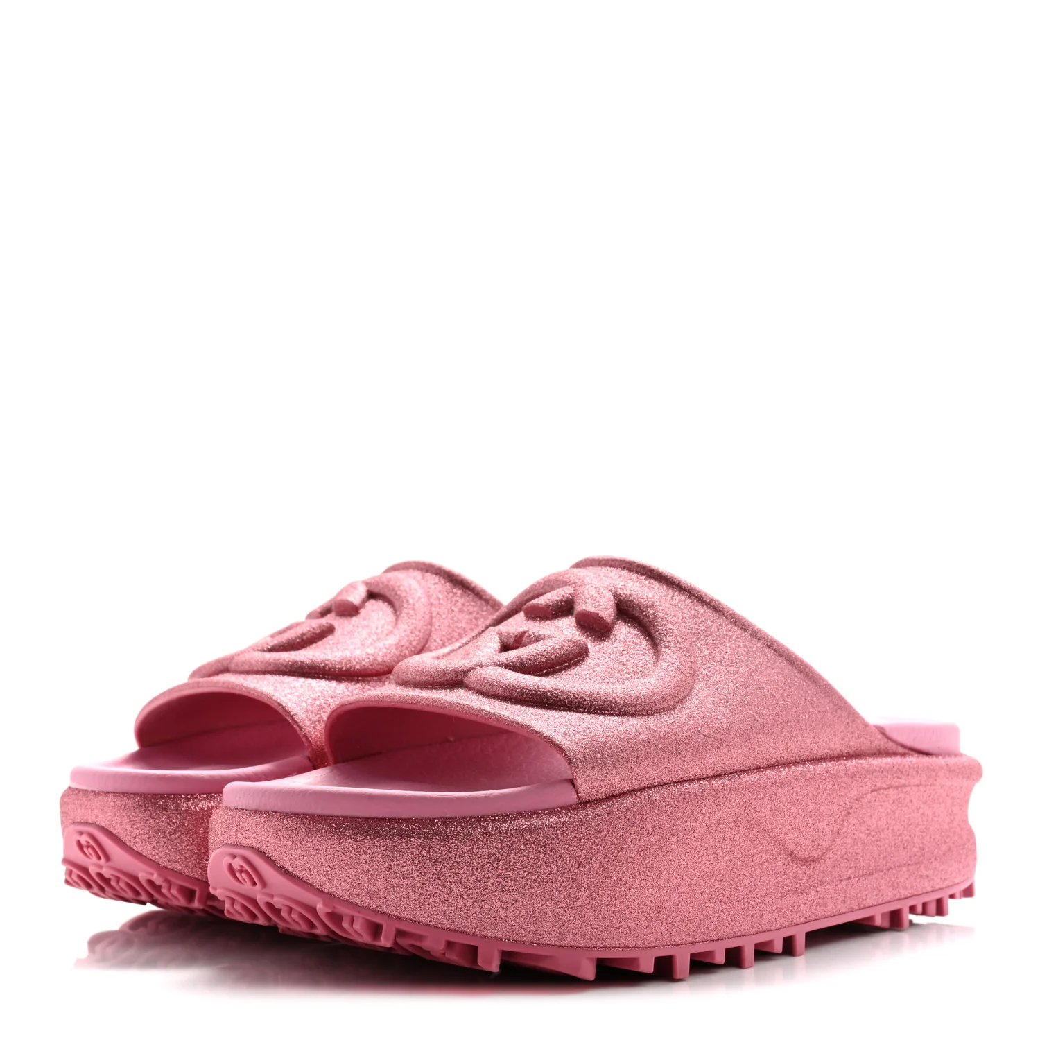 Glitter Rubber Womens Interlocking G Platform 42mm Slide Sandals 36 Rose - Top Club