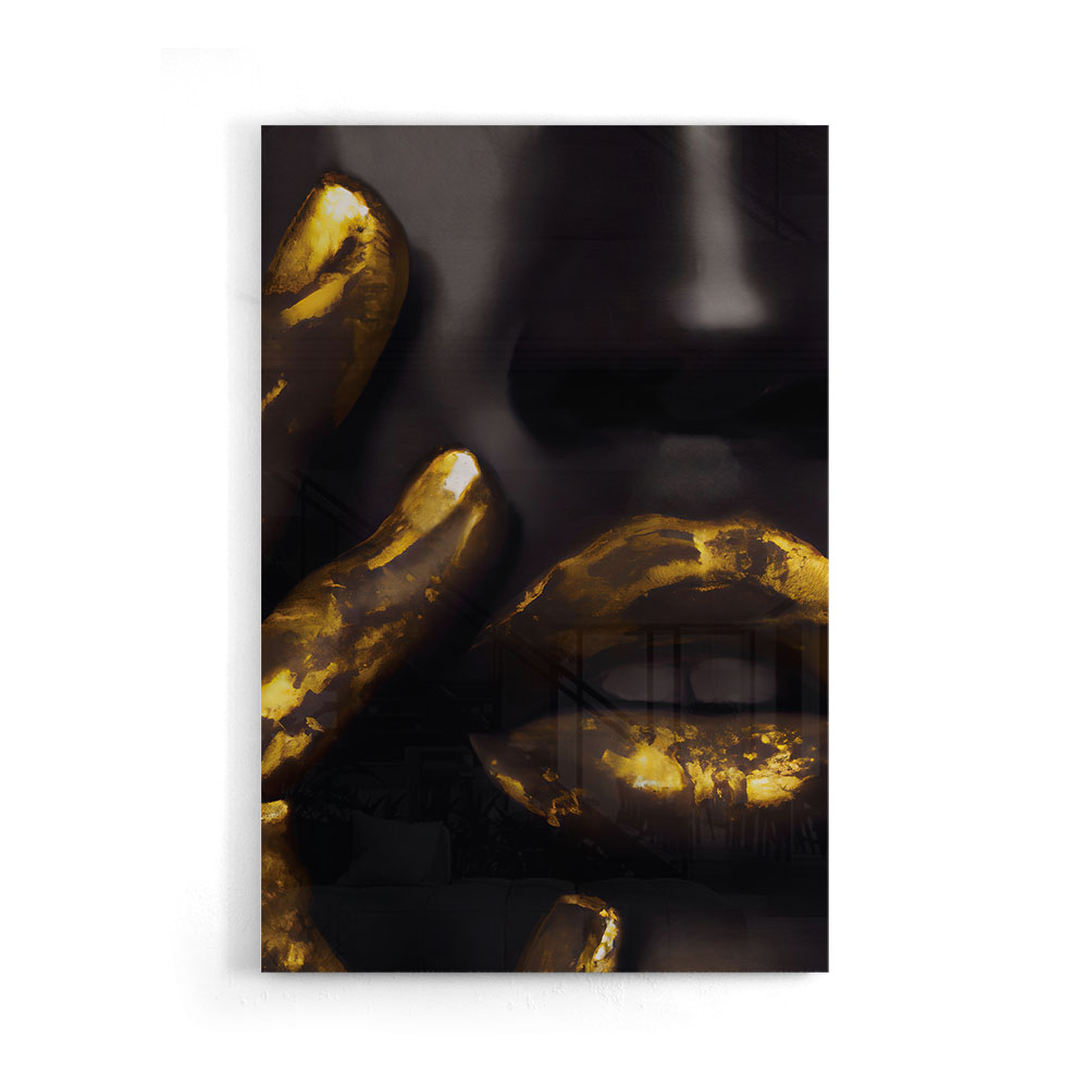Walljar acrylglas schilderij - Golden Lips Acrylglas schilderij - 150 x 225 cm