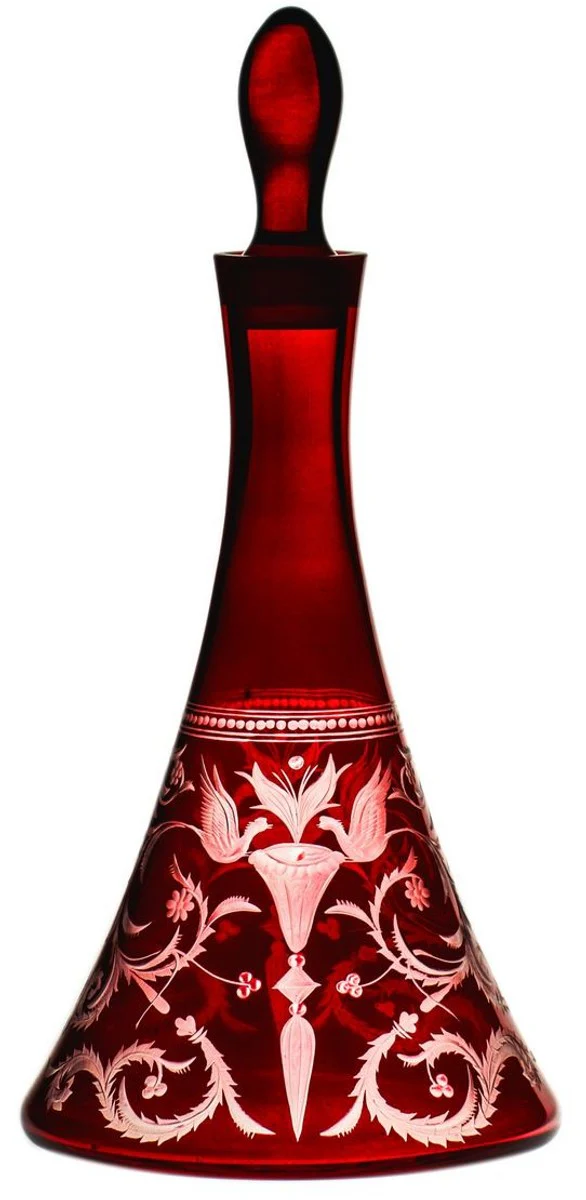 Luxury wine carafe red / silver Ø 17 x H. 36 cm - mouth-blown and hand-engraved glass carafe - hotel & restaurant accessories - luxury quality