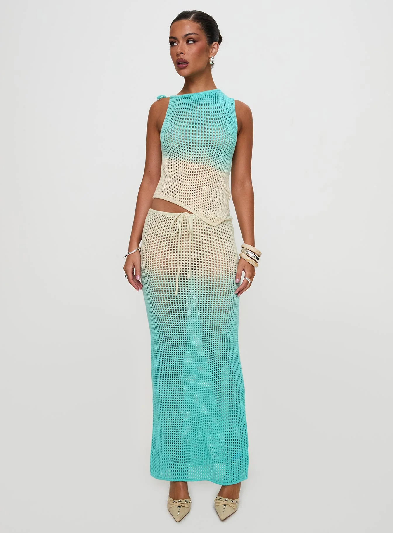 Auralia Knit Maxi Skirt Blue / Cream