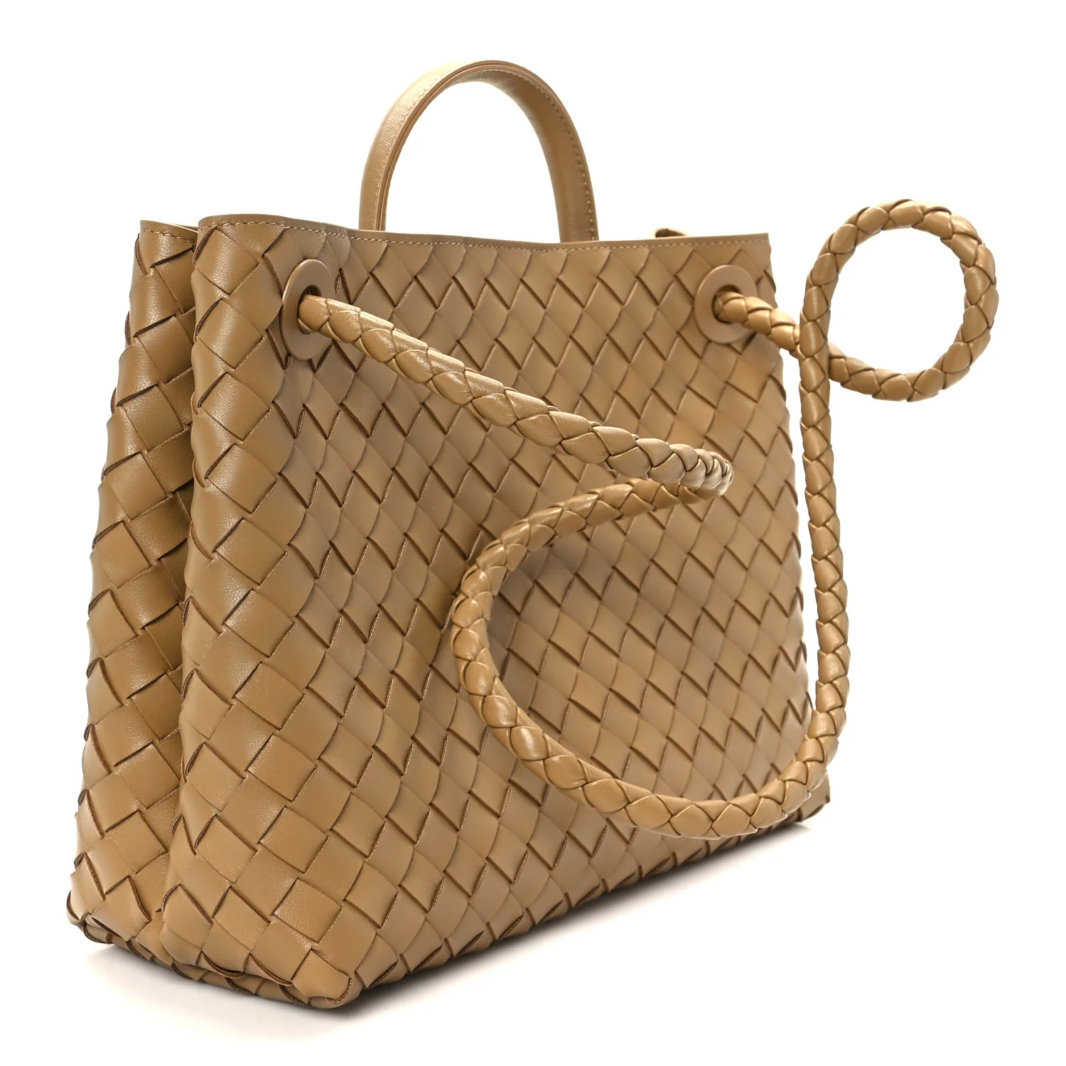 Nappa Intrecciato Medium Andiamo Shoulder Bag Dark Praline - Top Club