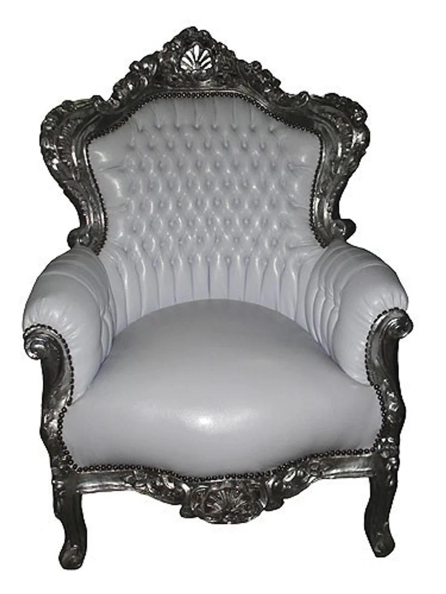 Baroque armchair King white / silver 85 x 85 x H. 120 cm - antique style armchair