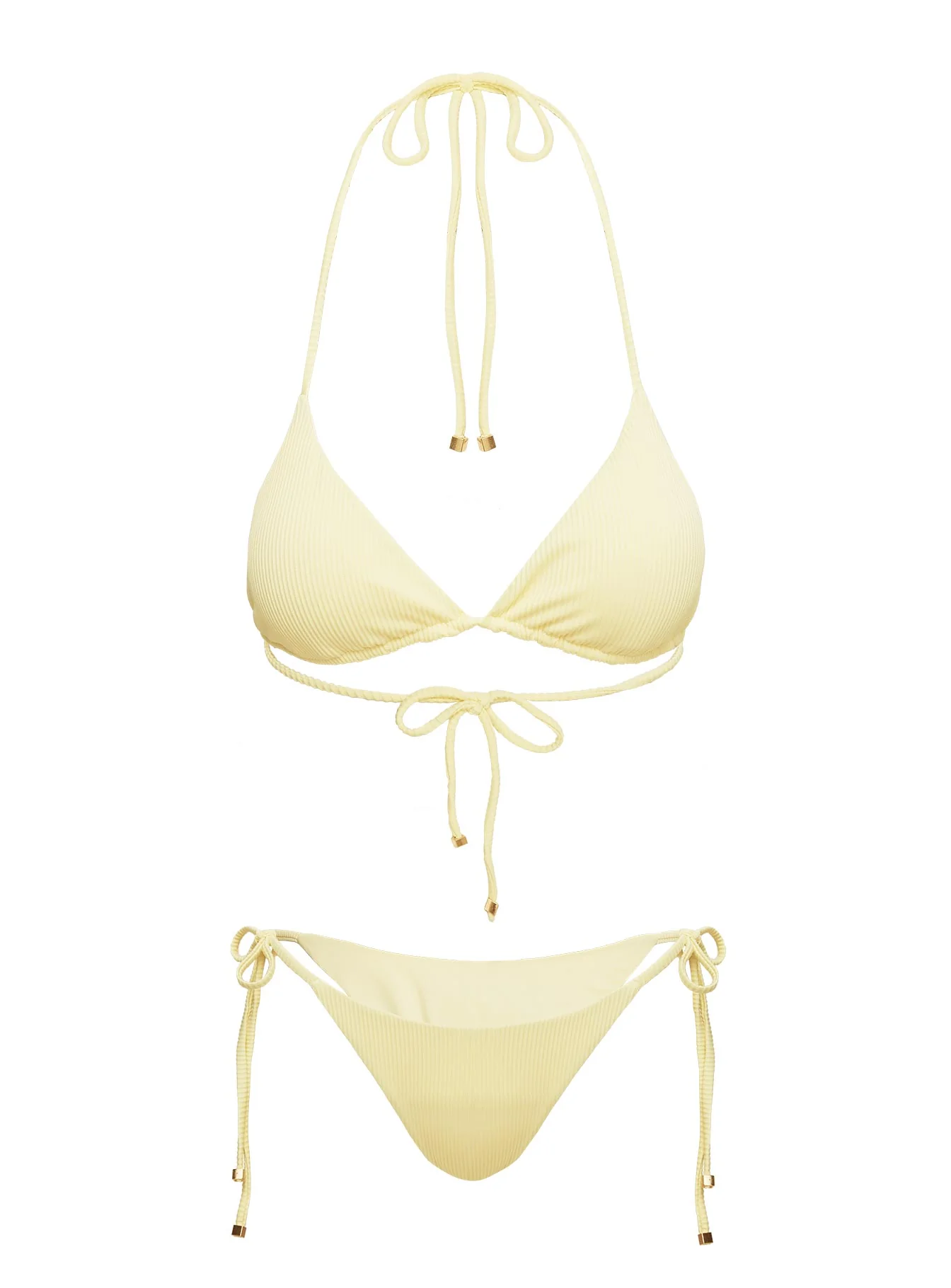 Nevaeh Ribbed Triangle Bikini Top Yellow
