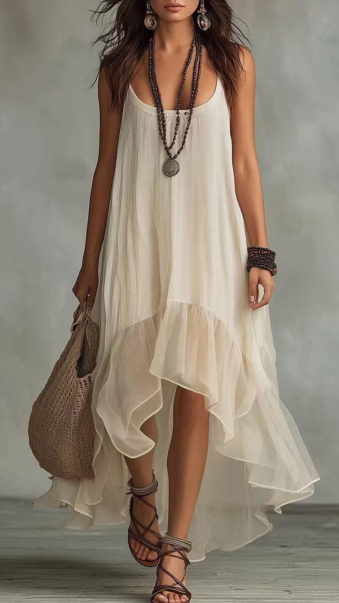 Women's Off-White Halter Irregular Tiered Maxi Dress - Nordfashionstorm - Women's Clothing, Fashion for You - Nordfashionstorm.com